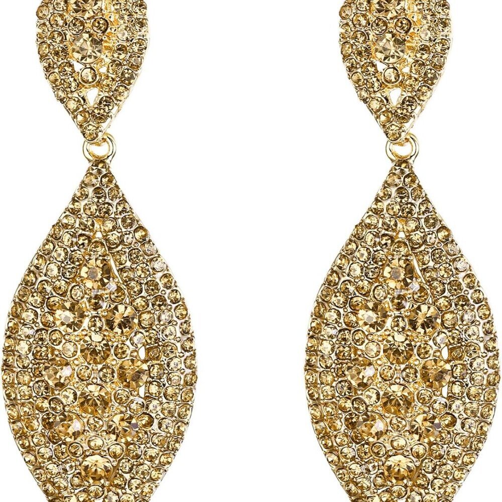 Women's Rhinestone Crystal Wedding Bridal 2 Leaf Drop Dangle Chandelier Earrings